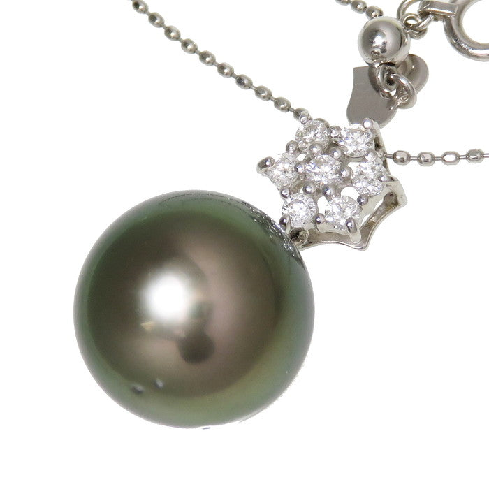 黒蝶真珠 12.5mm ダイヤモンド 計0.19ct ネックレス K18WGホワイト 