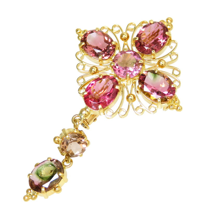 フクロウモチーフ ブローチ兼用 パーティカラードトルマリン 37.24ct 