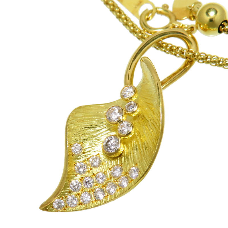 【DESIGNER JEWELRY/作家ジュエリー】 芝田悦美 リーフモチーフ ※社外製チェーン ダイヤモンド 計0.45ct ネックレス  K18ゴールド 18金 9.5g 45cm レディース, 【中古】【真子質店】【NN】, 【SxT】