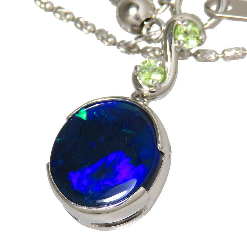 ブラックオパール 1.94ct ペリドット ネックレス K18WGホワイト 