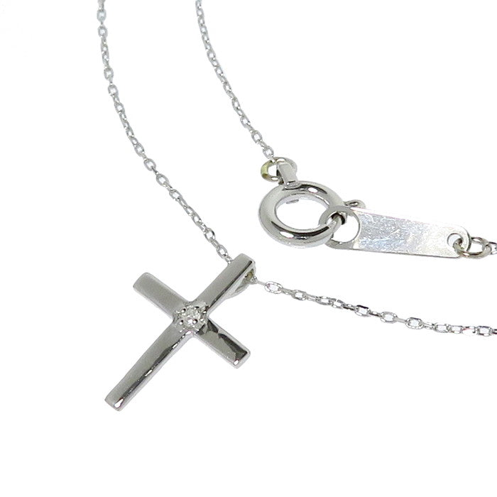 クロス/十字架 ダイヤモンド 0.06ct ネックレス K10WGホワイトゴールド 