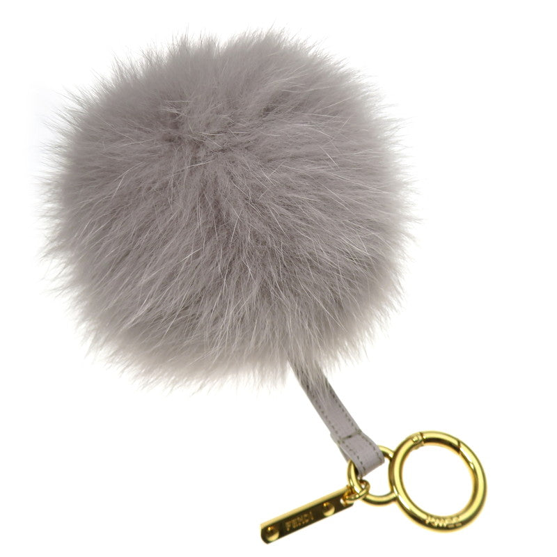 FENDI ポンポンチャーム キーホルダー 7AR259 フォックスファー レザー