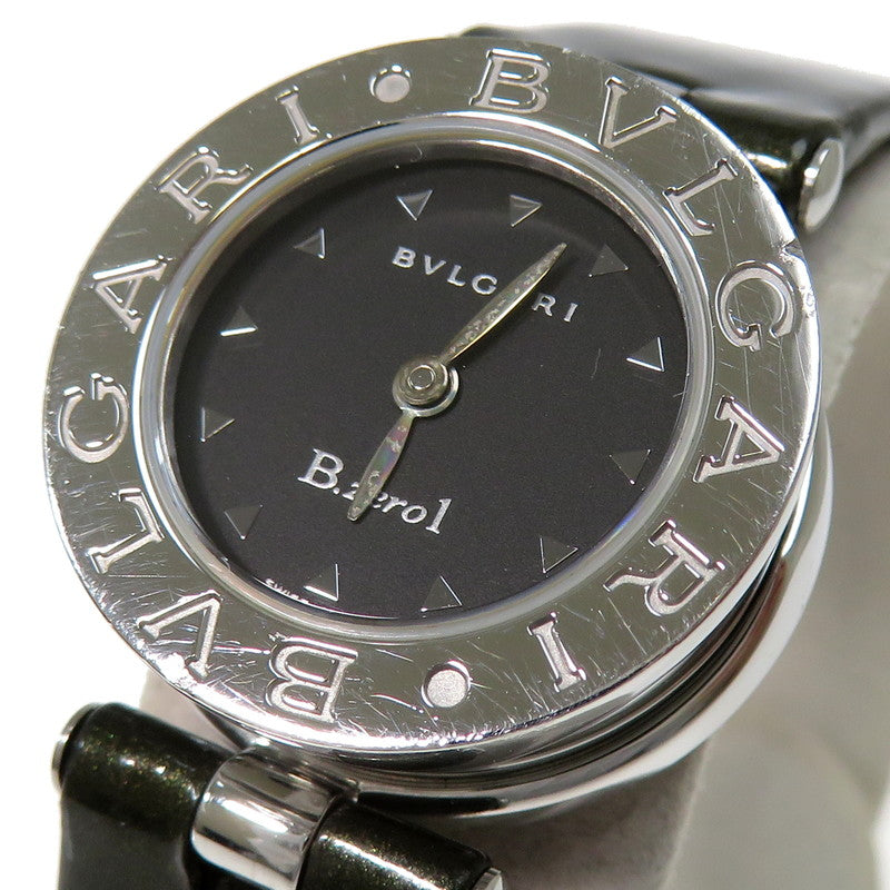 【BVLGARI/ブルガリ】 B-ZERO1 BZ22S 腕時計 ステンレススチール クオーツ シルバー ブラック文字盤 ダークグリーン革ベルト  レディース, 【中古】【真子質店】, 【TMox】