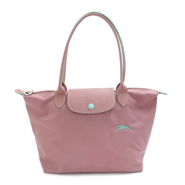 【Longchamp/ロンシャン】 ル・プリアージュ クラブS 折り畳み トートバッグ ナイロン/レザー ピンクベージュ/ネオグリーン  レディース【中古】【真子質店】, 【Ix】