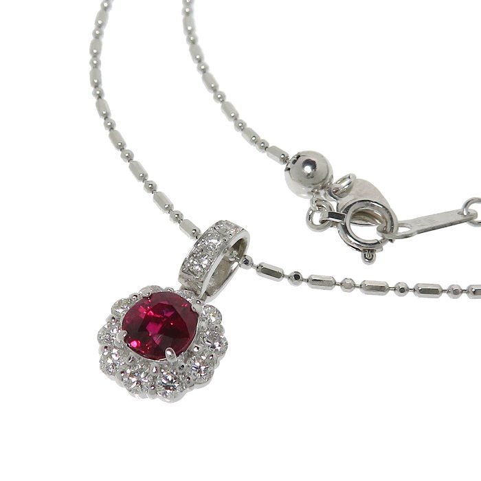 最終特価品 ルビー 1.016ct ダイヤモンド 計0.465ct ネックレス K18WG 