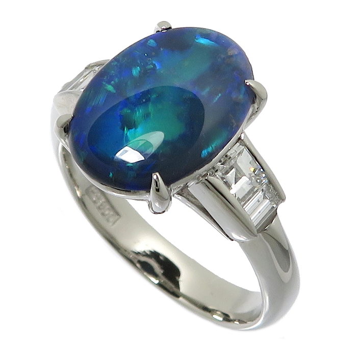 10.5号 ブラックオパール 1.90ct ダイヤモンド 計0.47ct リング・指輪 