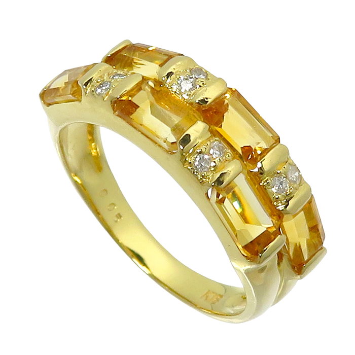 11号 シトリン ダイヤモンド 計0.05ct リング・指輪 K18ゴールド 18金 