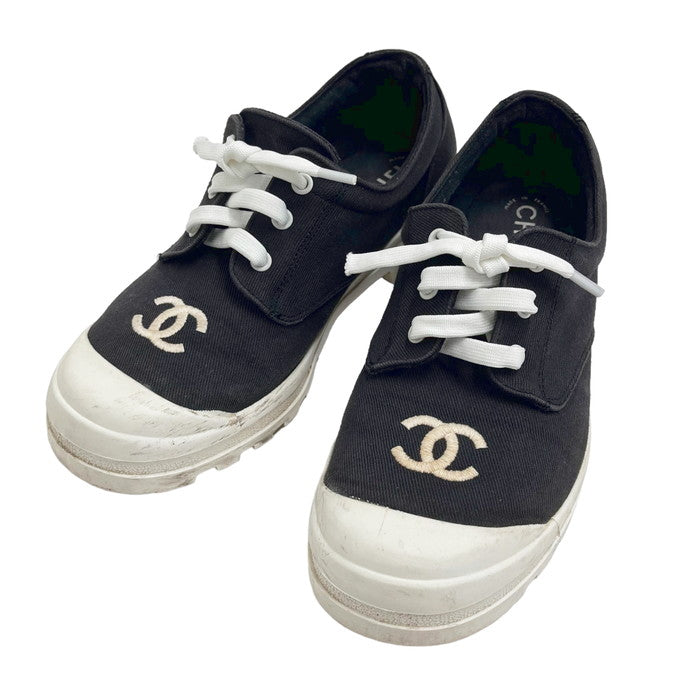 CHANEL/シャネル】 スニーカー キャンバス 白×黒 レディース【中古