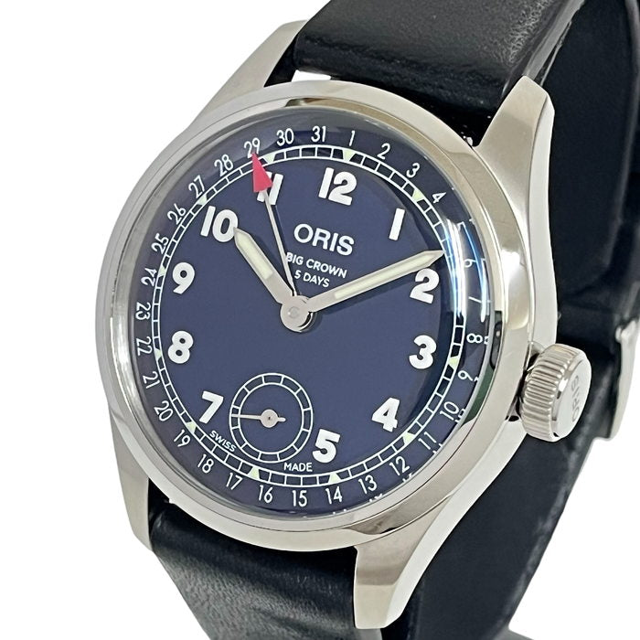 【ORIS/オリス】 ビッグクラウン ポインターデイト キャリバー403 7776 ネイビー 腕時計 ステンレススチール/レザー 自動巻き/オートマ  紺文字盤 メンズ, 【中古】【真子質店】【GD】, 【IYMox】