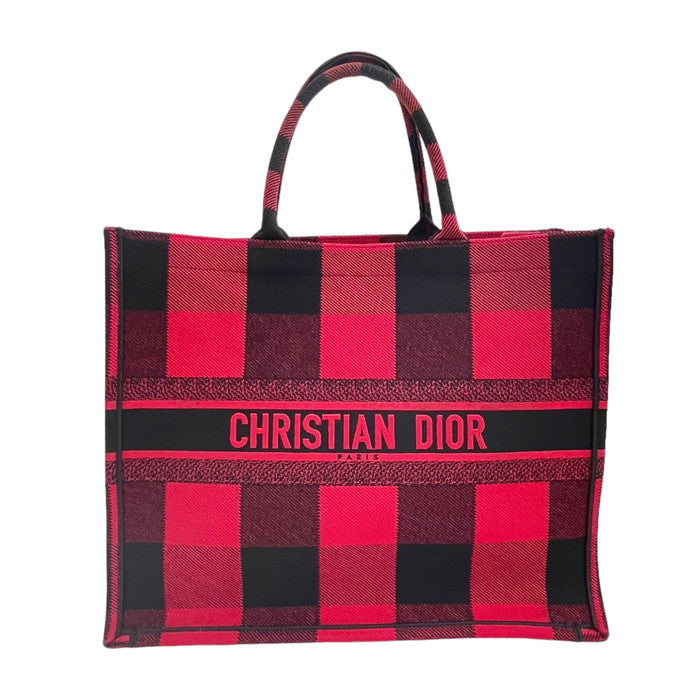 【Christian Dior/クリスチャンディオール】 ブックトート ラージ チェック柄 トートバッグ キャンバス レッド/ブラック  レディース【中古】【真子質店】【GD】, 【IMoxx】