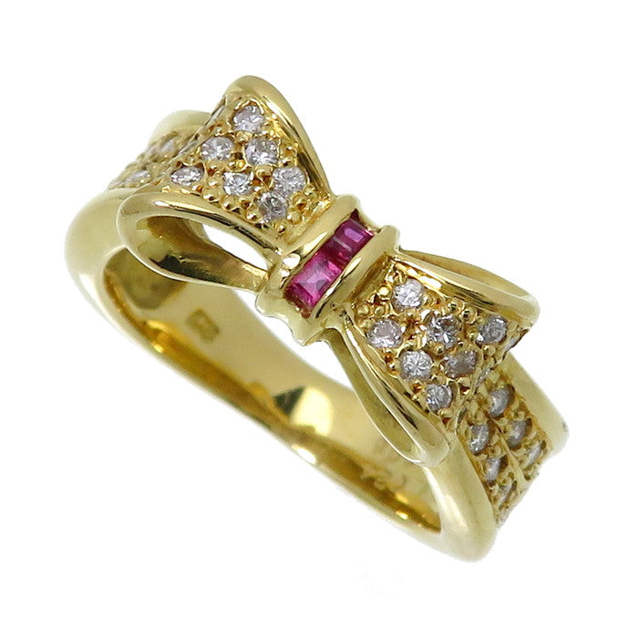 9号 リボン ダイヤモンド 計0.24ct ルビー 計0.08ct リング・指輪 K18 