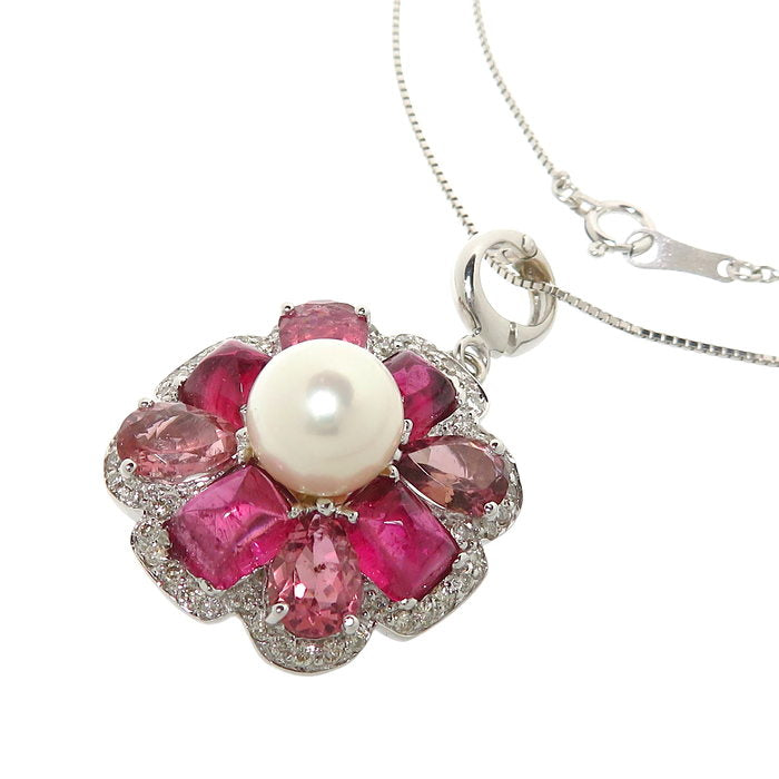 アコヤ真珠 8.3mm程度 ピンクトルマリン 計6.48ct ダイヤモンド 計 