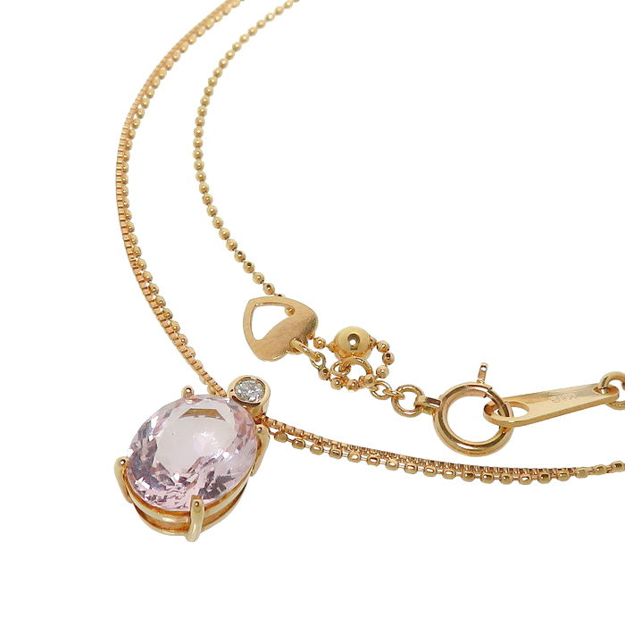 2連チェーン クンツァイト 2.22ct ダイヤモンド ネックレス K18PG 