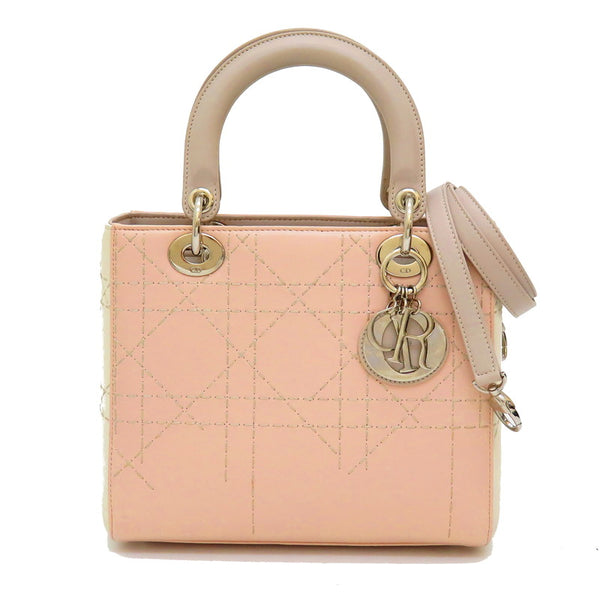 【Christian Dior/クリスチャンディオール】 レディディオール ミディアム 2WAY ハンドバッグ レザー ピンク/アイボリー レディース【中古】【真子質店】【GD】【TMoYMa】 最終特価品【Christian Dior/クリスチャンディオール】 レディ