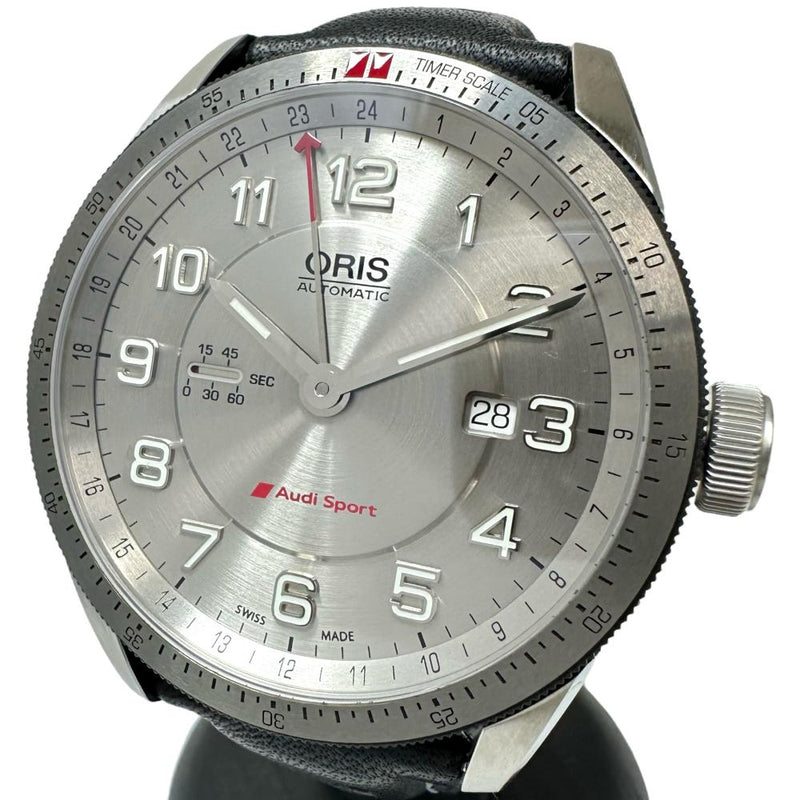 ★★最終特価品【ORIS/オリス】 01 74777014461-07 5 22 87FCS ＯH済 仕上げ済 アウディスポーツGMT 腕時計  ステンレススチール/レザー 自動巻き/オートマ シルバー文字盤/黒革ベルト メンズ, 【中古】【真子質店】【GD】, 【ITSMi】