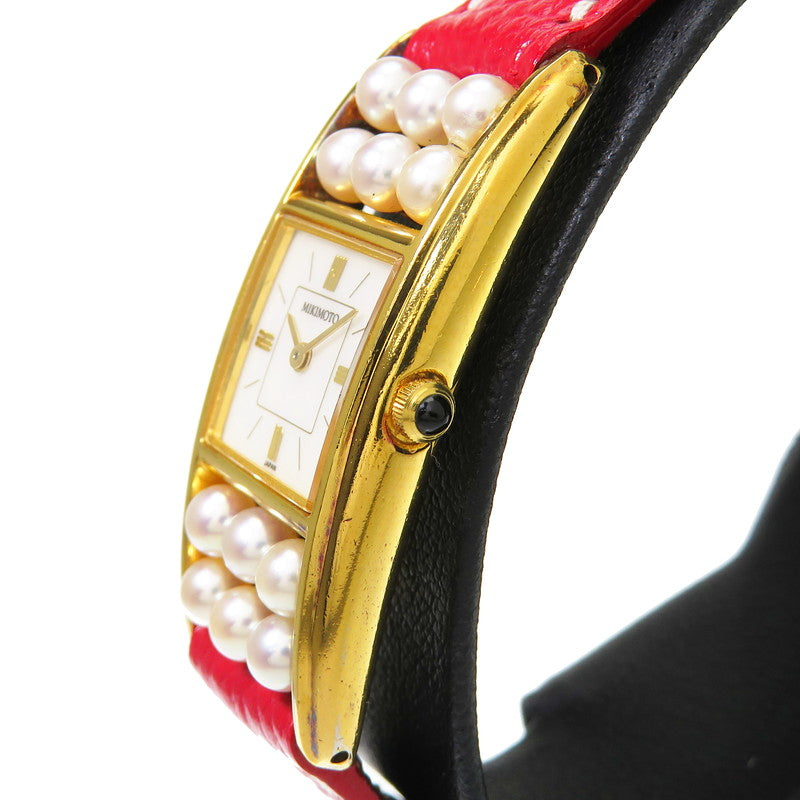 新規購入 最終特価品【MIKIMOTO/ミキモト】 パール付 腕時計 GP/レザー 時計