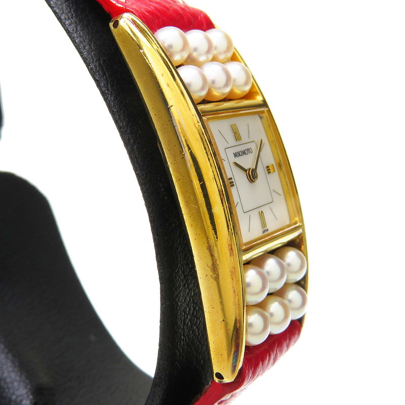 最終特価品【MIKIMOTO/ミキモト】 パール付 腕時計 GP/レザー