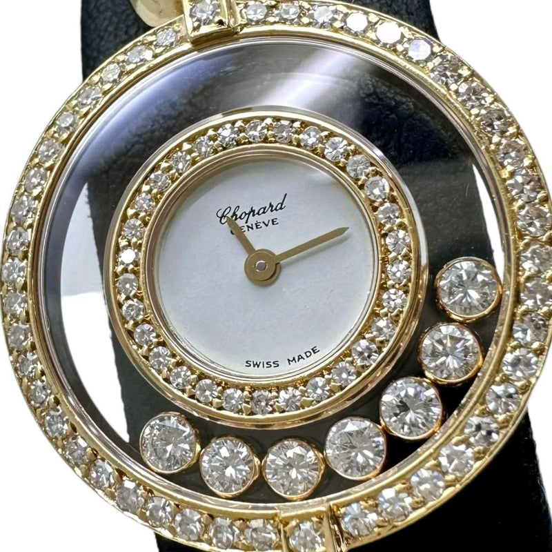 【Chopard/ショパール】 ハッピーダイヤモンド ダイヤ巻き 20/4566 正規店OH済/電池交換済 腕時計 K18YGイエローゴールド  クオーツ YG/白 レディース, 【中古】【真子質店】【BL】, 【YxMox】