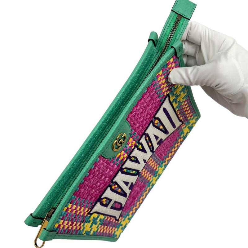 ★★最終特価品【GUCCI/グッチ】 2023年限定　ハワイロゴ 744973 クラッチバッグ レザー/ストロー グリーン/ピンク/パープル/イエロー レディース【中古】【真子質店】【GD】




【Mixx】