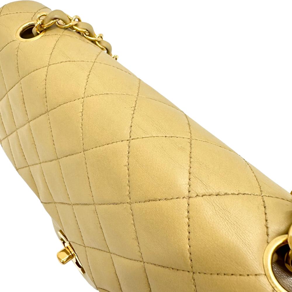 【CHANEL/シャネル】 WフラップWチェーンショルダー ギャラ有/シール有 ショルダーバッグ ラムスキン イエローベージュ/ベージュ/ゴールド金具 レディース【中古】【真子質店】【BL】【TMiYx】 CHANEL/シャネル】 WフラップWチェーンショルダー ギャラ有/シール有