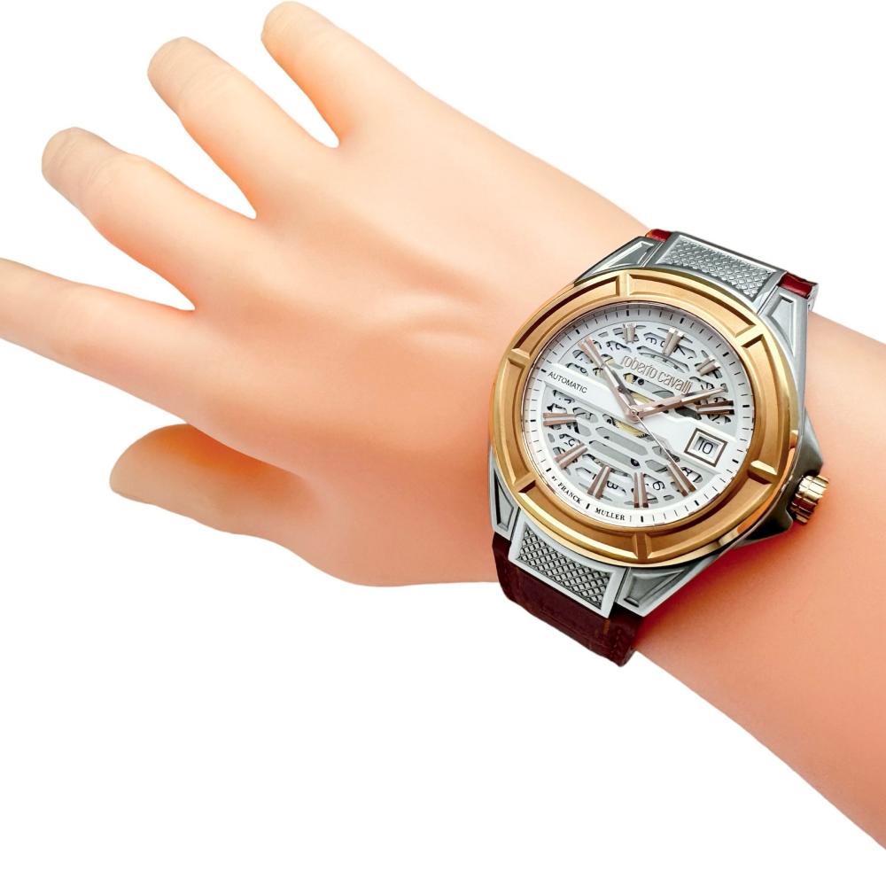 【Roberto Cavalli/ロベルトカバリ】 byフランクミュラー 1G106 腕時計 ステンレススチール 自動巻き/オートマ ピンクゴールド＆シルバー/茶革 メンズ【中古】【真子質店】【GD】【MoTMi】 Roberto Cavalli/ロベルトカバリ】 byフランクミュラー 1G106 腕時計