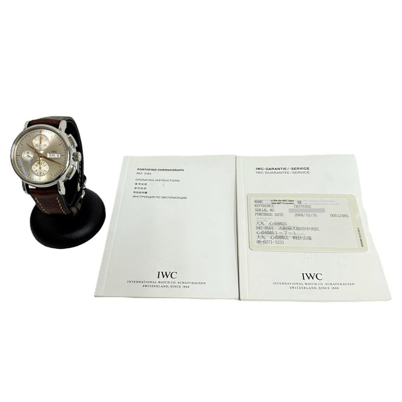 【IWC/インターナショナルウォッチカンパニー】 ポートフィノ　 IW378302  クロノ　ギャラ付/保証書 腕時計 ステンレススチール/レザー 自動巻き/オートマ シルバー文字盤/茶革ベルト(社外) メンズ
【中古】【真子質店】【GD】




【TSST】