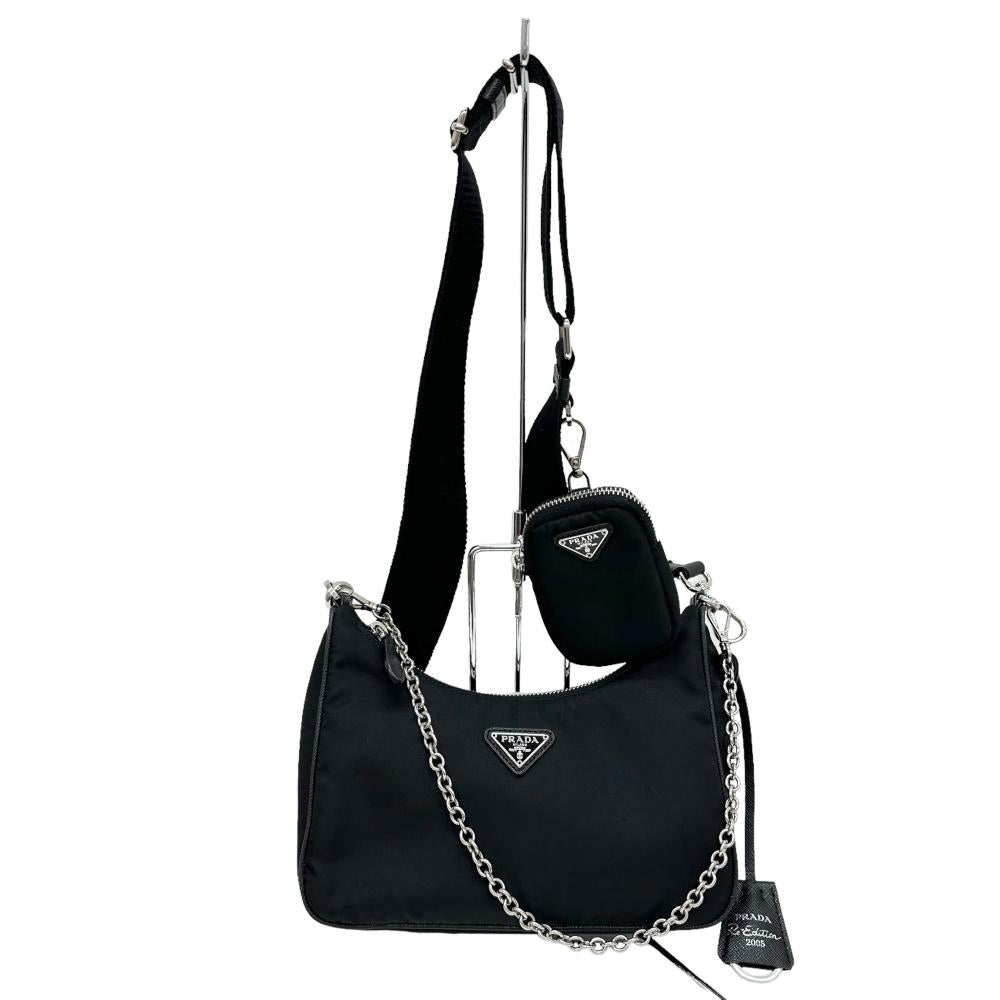 【PRADA/プラダ】 Re-Edition2005 1BH204 2WAY ワンショルダー ポーチ付 ショルダーバッグ ナイロン/サフィアーノレザー ブラック レディース【中古】【真子質店】【BL】【IYMaS】 PRADA/プラダ】 Re-Edition2005 1BH204 2WAY ワンショルダー ポーチ付