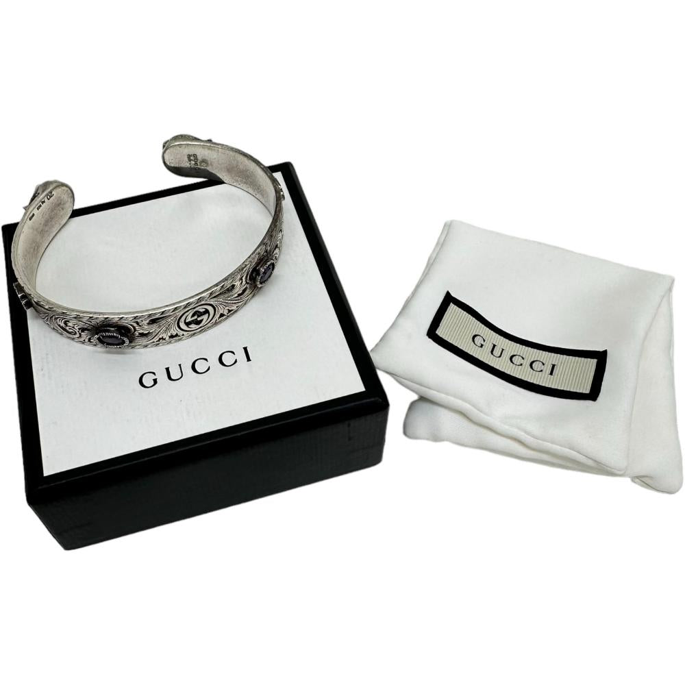 GUCCI/グッチ】 紫色合成石 ブレスレット キャットヘッド バングル