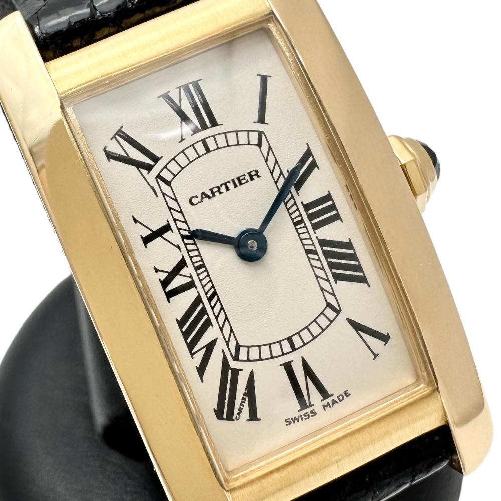 【CARTIER/カルティエ】 タンクアメリカンSM W2601556 腕時計 K18YGイエローゴールド/レザー クオーツ 白文字盤/黒革 –  真子質店 PawnShopMAKO