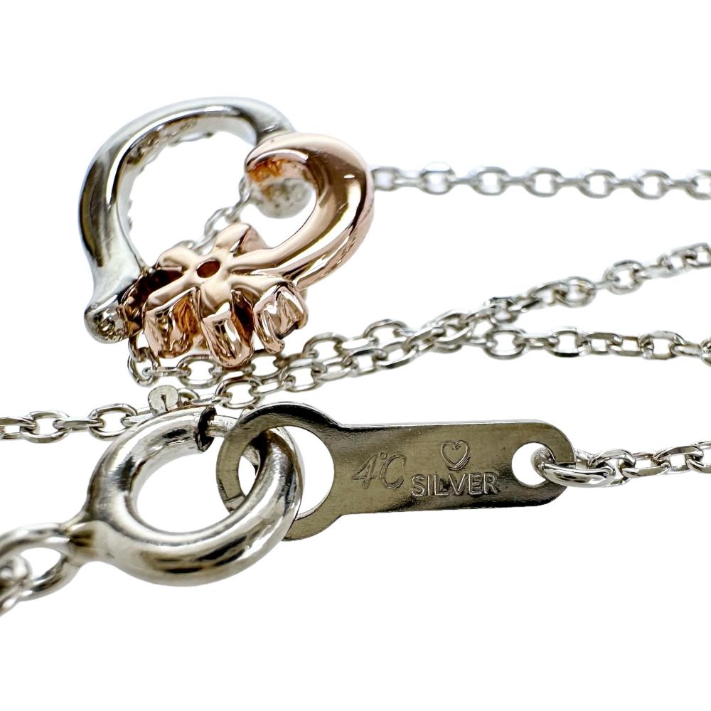 4℃/ヨンドシー】 ハート 透明石 ネックレス シルバー/K10ゴールド 10金