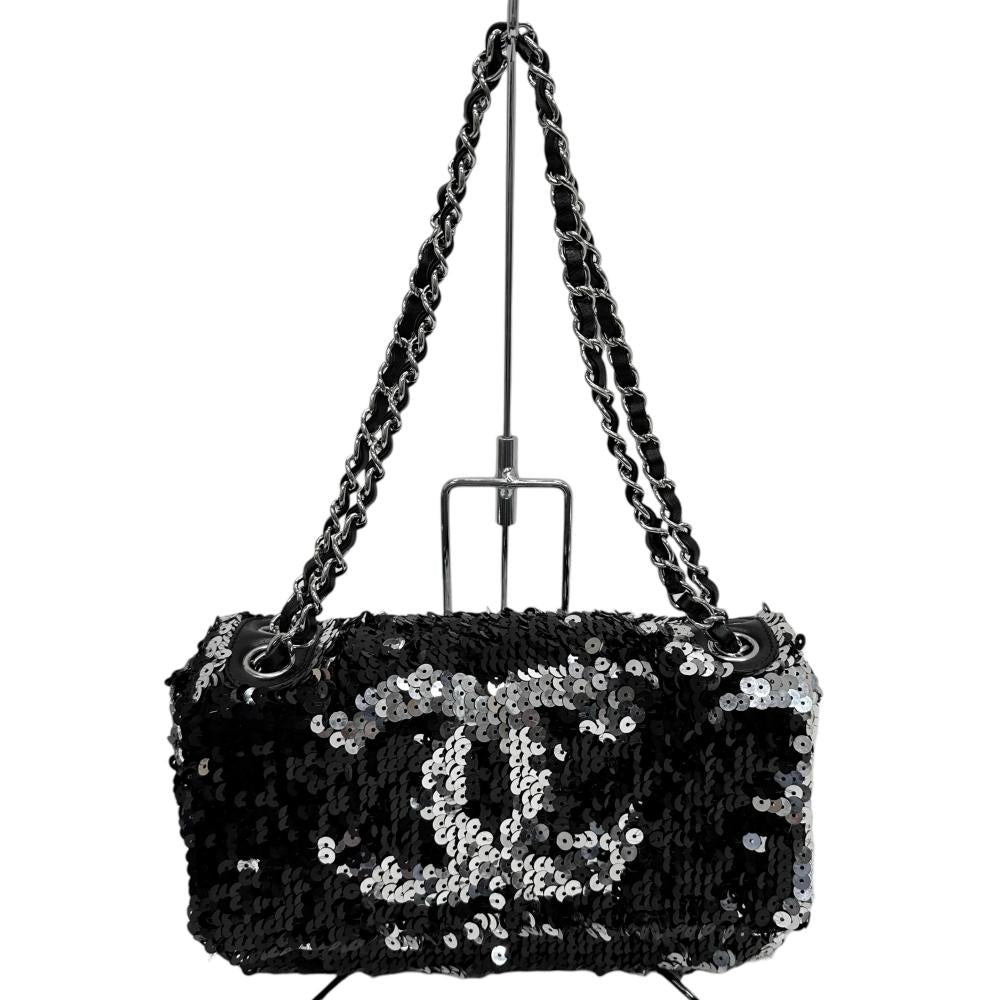 【CHANEL/シャネル】 スパンコール チェーンショルダー A38215 ロング＆ワンショルダー カード＆シール有 ショルダーバッグ 12番台（2008年頃） レザー ブラック/シルバー レディース【中古】【真子質店】【GD】




【TMoxx】