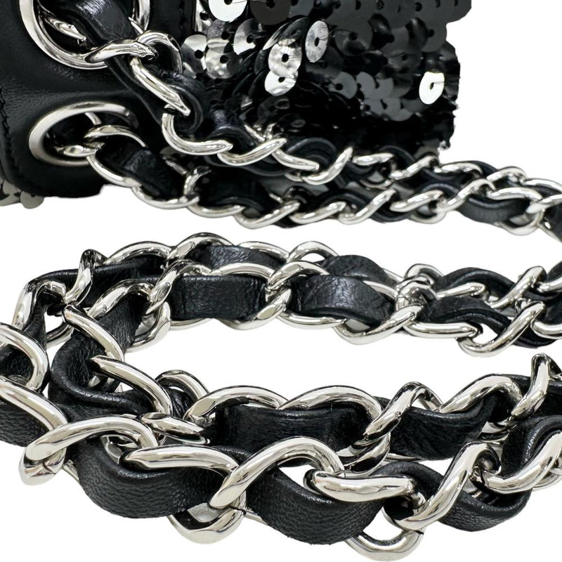 【CHANEL/シャネル】 スパンコール チェーンショルダー A38215 ロング＆ワンショルダー カード＆シール有 ショルダーバッグ 12番台（2008年頃） レザー ブラック/シルバー レディース【中古】【真子質店】【GD】




【TMoxx】