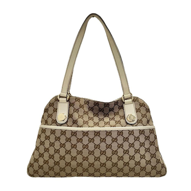 【GUCCI/グッチ】 163288 トートバッグ GGキャンバス/レザー ベージュ/ホワイト レディース【中古】【真子質店】【GD】, 【ISMi】