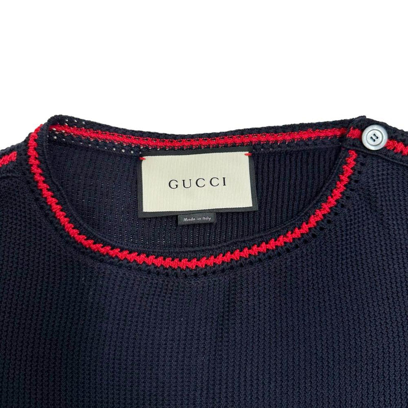 【GUCCI/グッチ】 セーター ニット コットン100％ ネイビー/レッド メンズ【中古】【真子質店】【GD】, 【TKx】