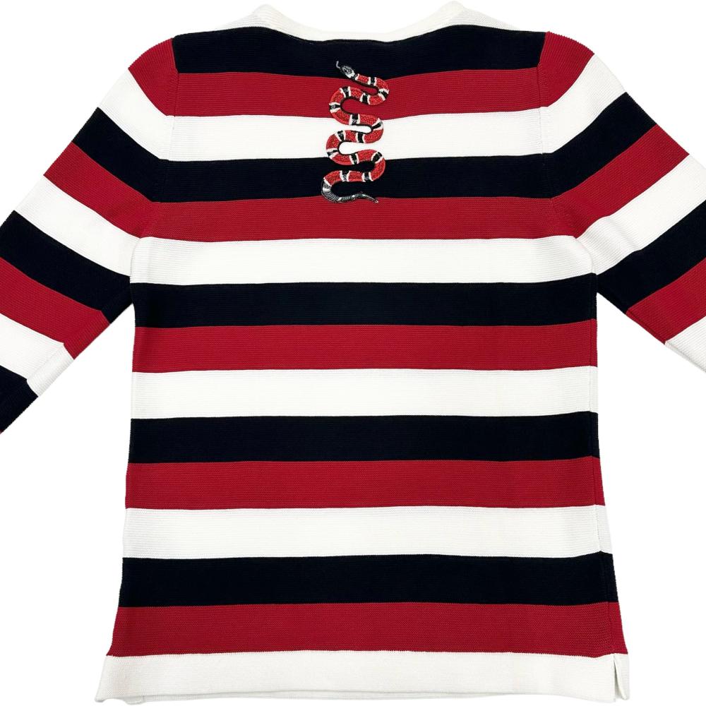 GUCCI/グッチ】 ボーダー/ニット生地 長袖Tシャツ コットン100