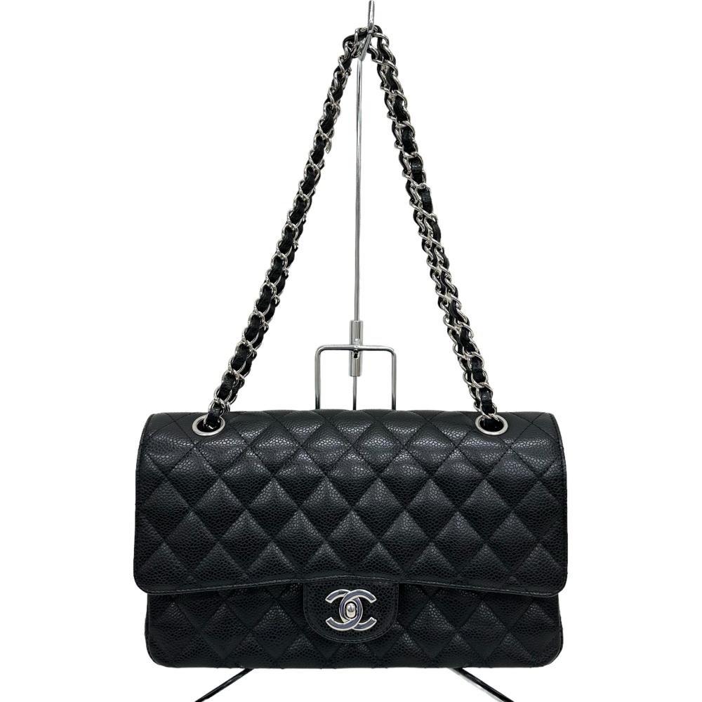 ★★最終特価品【CHANEL/シャネル】 マトラッセ WフラップWチェーンショルダー A01112 ギャランティカード/シール付 ショルダーバッグ 13番（2009年頃） キャビアスキン ブラック/シルバー金具 レディース【中古】【真子質店】【BL】




【STDx】