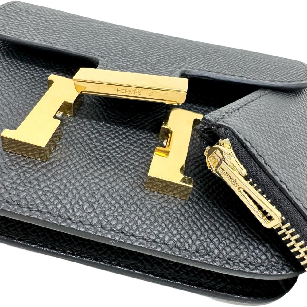 【HERMES/エルメス】 コンスタンス スリム コンパクトウォレット 財布/カードケース兼 ケース ヴォーエプソン ブラック/ゴールド金具 レディース【中古】【真子質店】【GD】【TMoxx】 HERMES/エルメス】 コンスタンス スリム コンパクトウォレット 財布