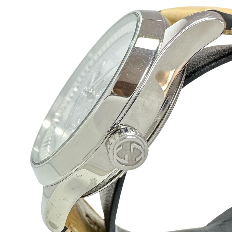 【GUCCI/グッチ】 126.4 タイムレス ネコ/猫　裏スケ/シースルー 腕時計 ステンレススチール/レザー 自動巻き/オートマ 白系文字盤/ベージュ革ベルト ユニセックス 【中古】【真子質店】【GD】 【Yxx】