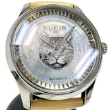 【GUCCI/グッチ】 126.4 タイムレス ネコ/猫　裏スケ/シースルー 腕時計 ステンレススチール/レザー 自動巻き/オートマ 白系文字盤/ベージュ革ベルト ユニセックス 【中古】【真子質店】【GD】 【Yxx】