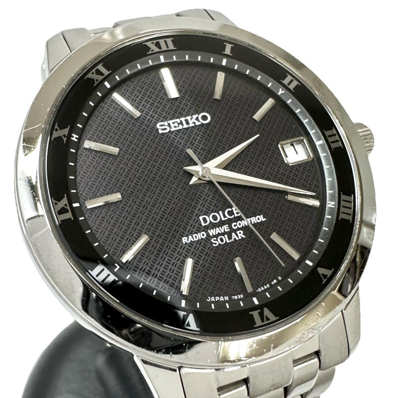 【SEIKO/セイコー】 ドルチェ 7B32-0AA0 ラウンド 腕時計 ステンレススチール ソーラー 黒文字盤 メンズ,  【中古】【真子質店】【GD】, 【TxS】