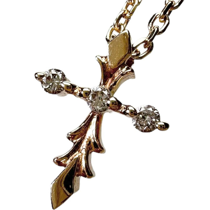 【agete/アガット】 クロス/十字架デザイン ダイヤモンド 0.03ct ネックレス K10ゴールド 10金 1.4g 46cm レディース