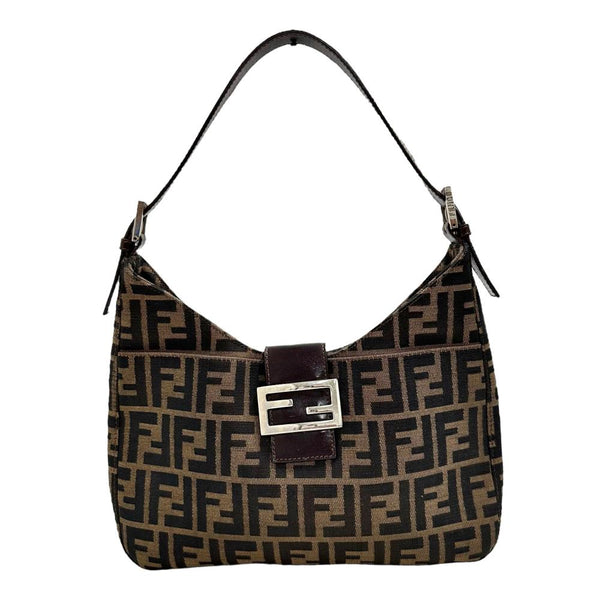 FENDI ズッカ柄ショルダーバッグ キャンバス レザー ブラウン 保存袋付 FENDI/フェンディ】 ズッカ柄 ワンショルダー ショルダーバッグ