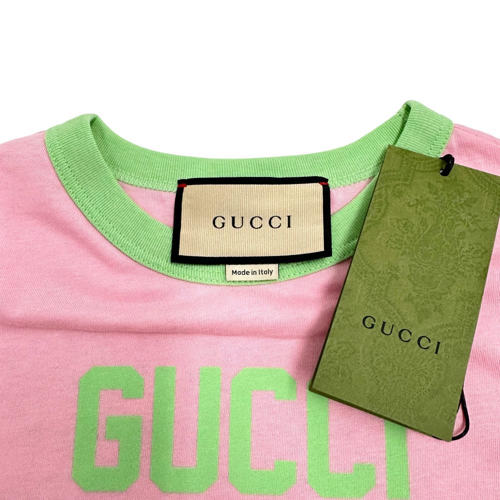 GUCCI/グッチ】 ロゴ カットソー 半袖Ｔシャツ コットン100％ ピンク/グリーン レディース【中古】【真子質店】【GD】 【Txx –  真子質店 PawnShopMAKO