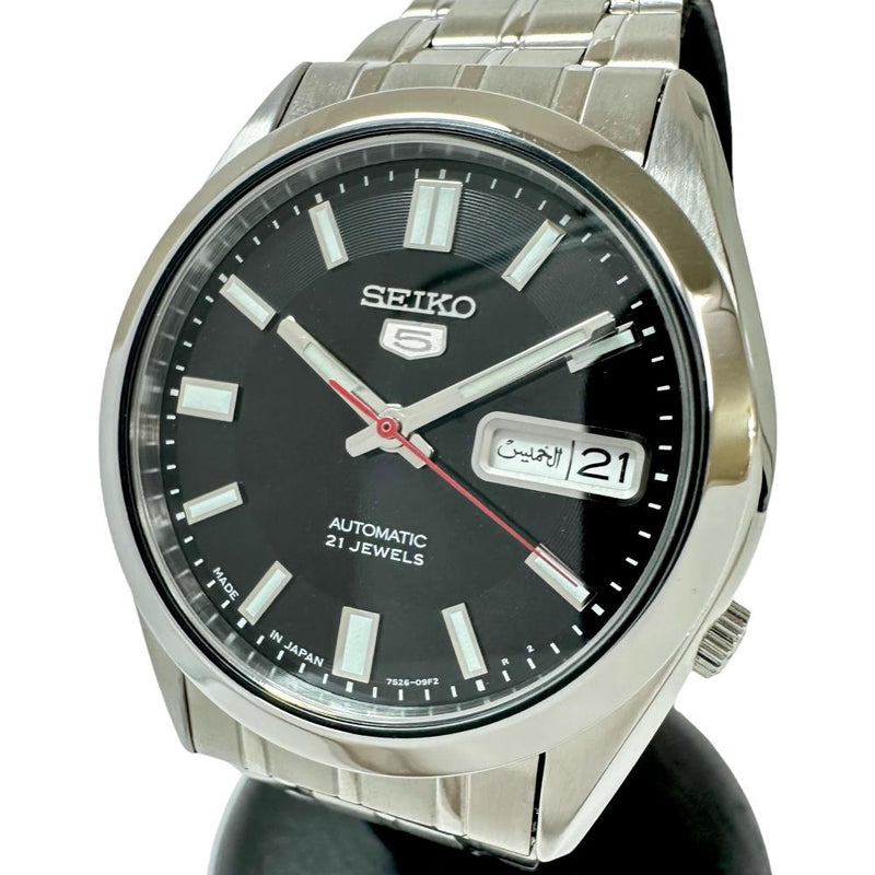 【SEIKO/セイコー】 セイコー5 7S26-03B0 未使用 手巻きなし イスラム文字 腕時計 ステンレススチール 自動巻き/オートマ 黒文字盤  メンズ, 【中古】【真子質店】【NN】, 【ITI】