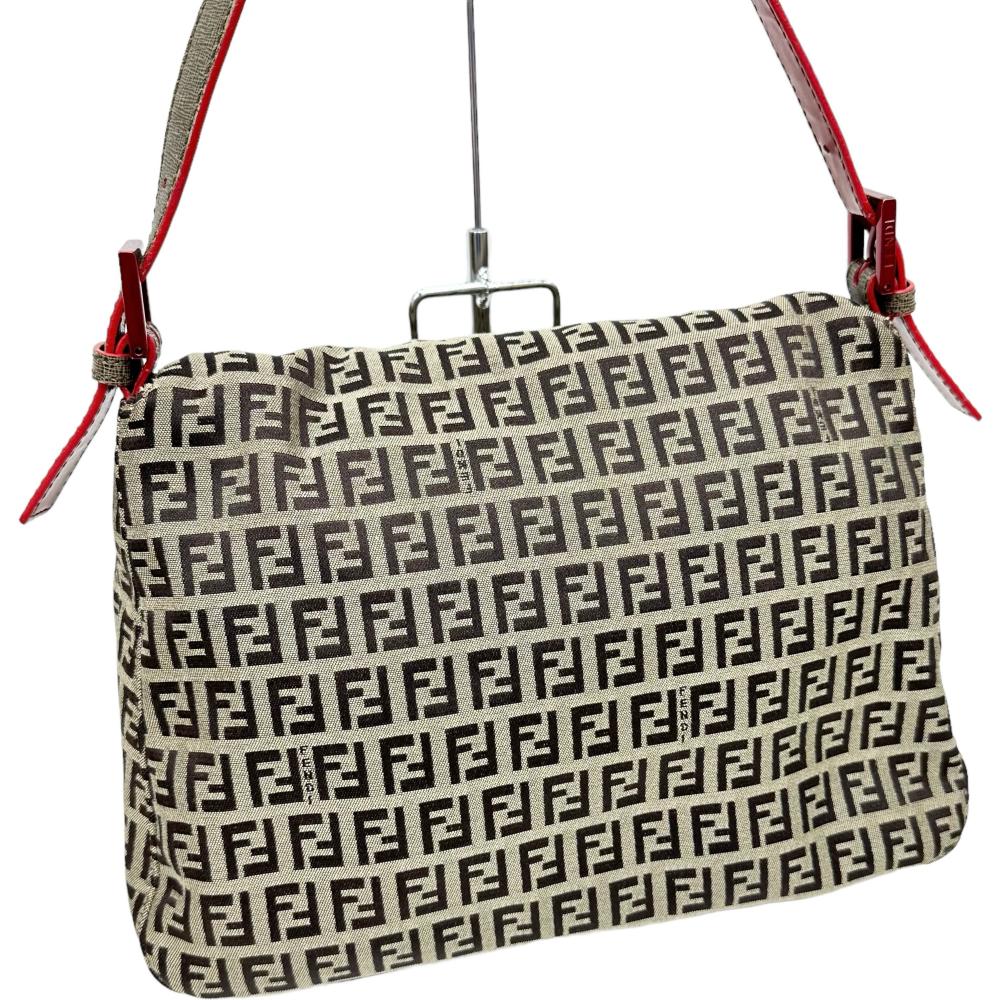 希少 フェンディ ワンショルダーバッグ ハンド ペカン柄 キャンバス レザー FENDI - フェンディ ペカン柄 ショルダーバッグ レディース