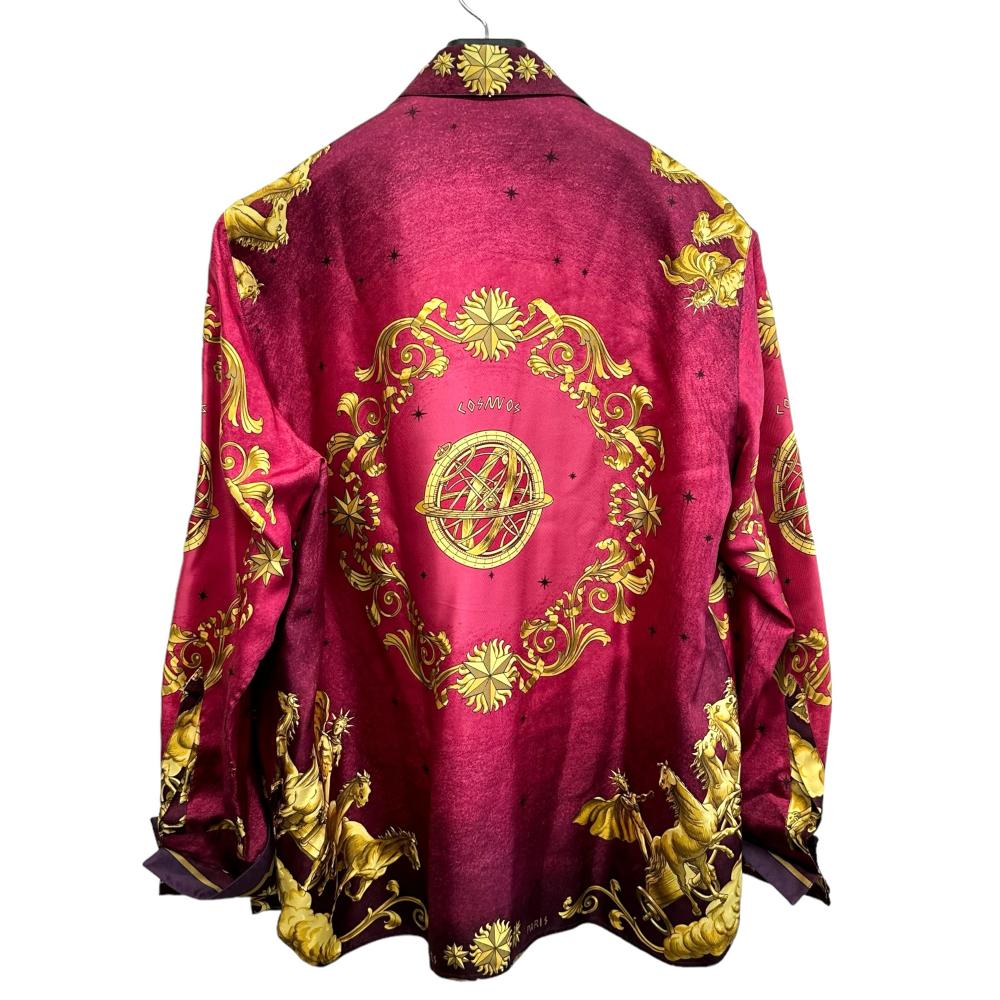 HERMES/エルメス】 総柄ブラウス 長袖シャツ シルク100％ ボルドー