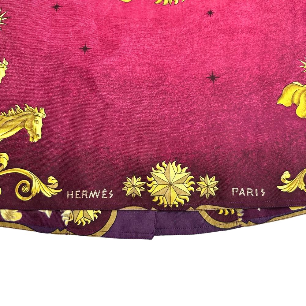 HERMES/エルメス】 総柄ブラウス 長袖シャツ シルク100％ ボルドー