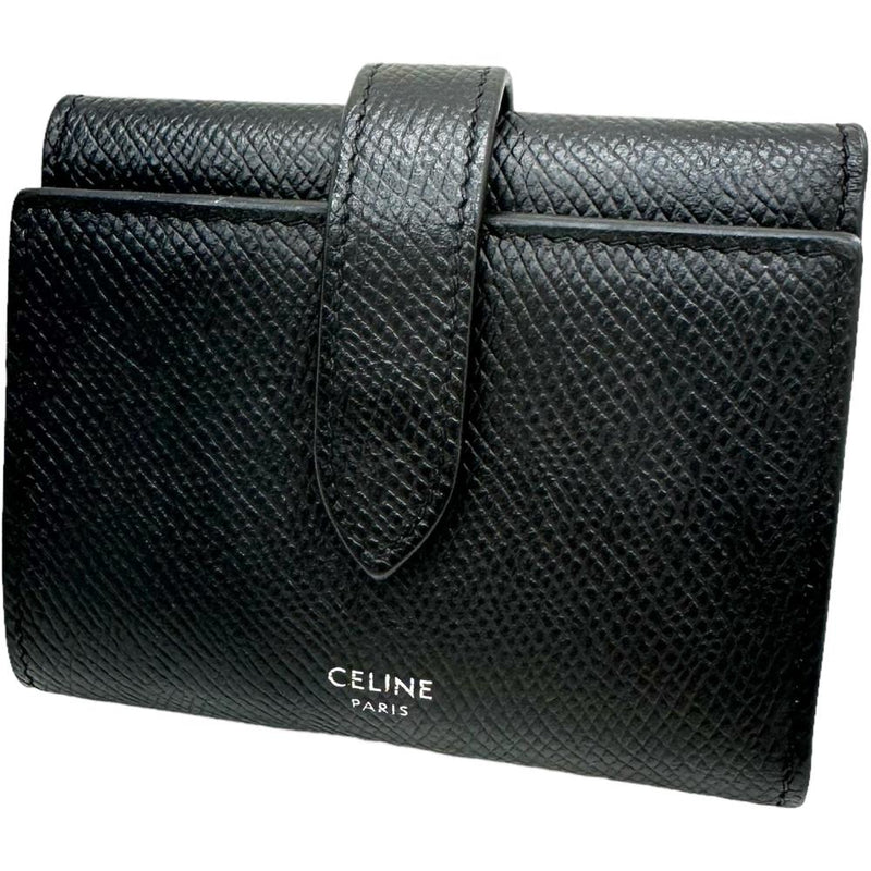 【CELINE/セリーヌ】 ファインストラップウォレット 三つ折り財布 レザー ブラック レディース【中古】【真子質店】【BL】, 【TYx】