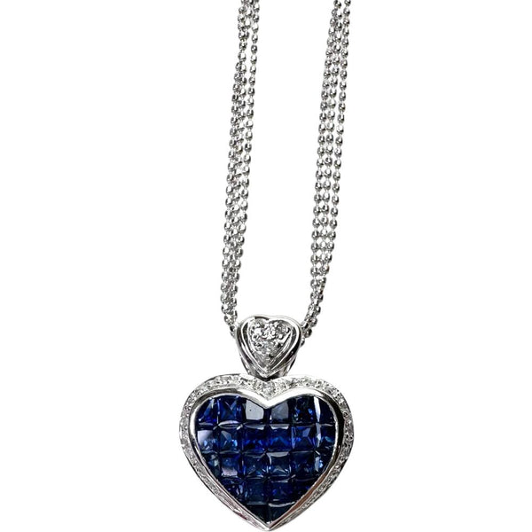 ハート 3連チェーン サファイア（ミステリーセッティング） 2.00ct ダイヤモンド 0.12ct ネックレス K14WGホワイトゴールド 14金 6.8g 40cm レディース
【中古】【真子質店】【NN】




【MoMaS】