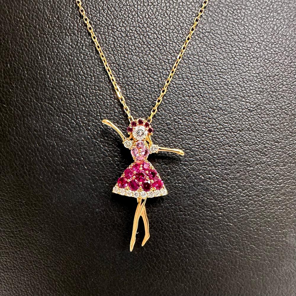 K18WG ピンクサファイア 0.15 ルビー0.15 ペンダントネックレス